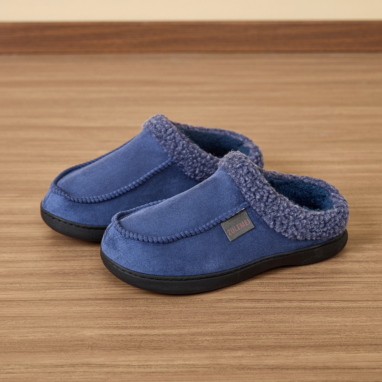Zapatillas de algodón antideslizantes para hombre, cálidas, de felpa y forradas de fleece, engrosadas para casa en invierno