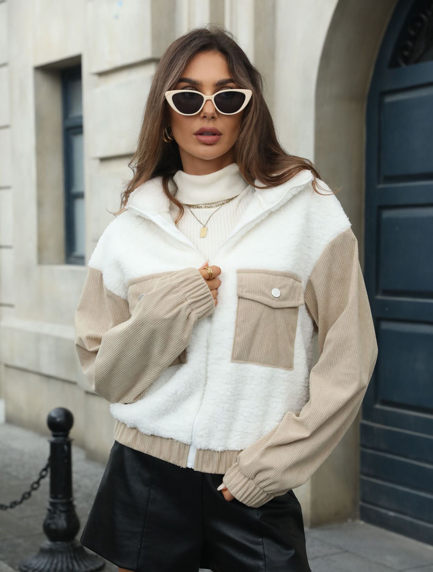 Naisten Fleece-tilkkuinen Ribbikangastakki, Löysä Neuletakki