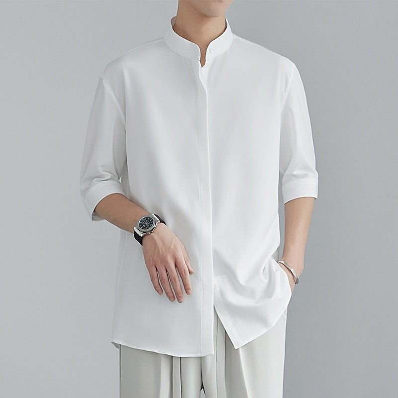 Camisa china de hombre de verano, cuello mao, media manga