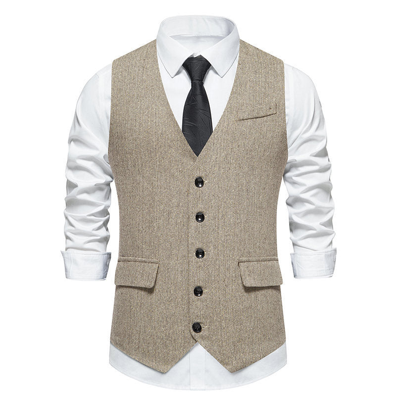 Colete masculino retrô de terno com abotoamento simples (single-breasted)