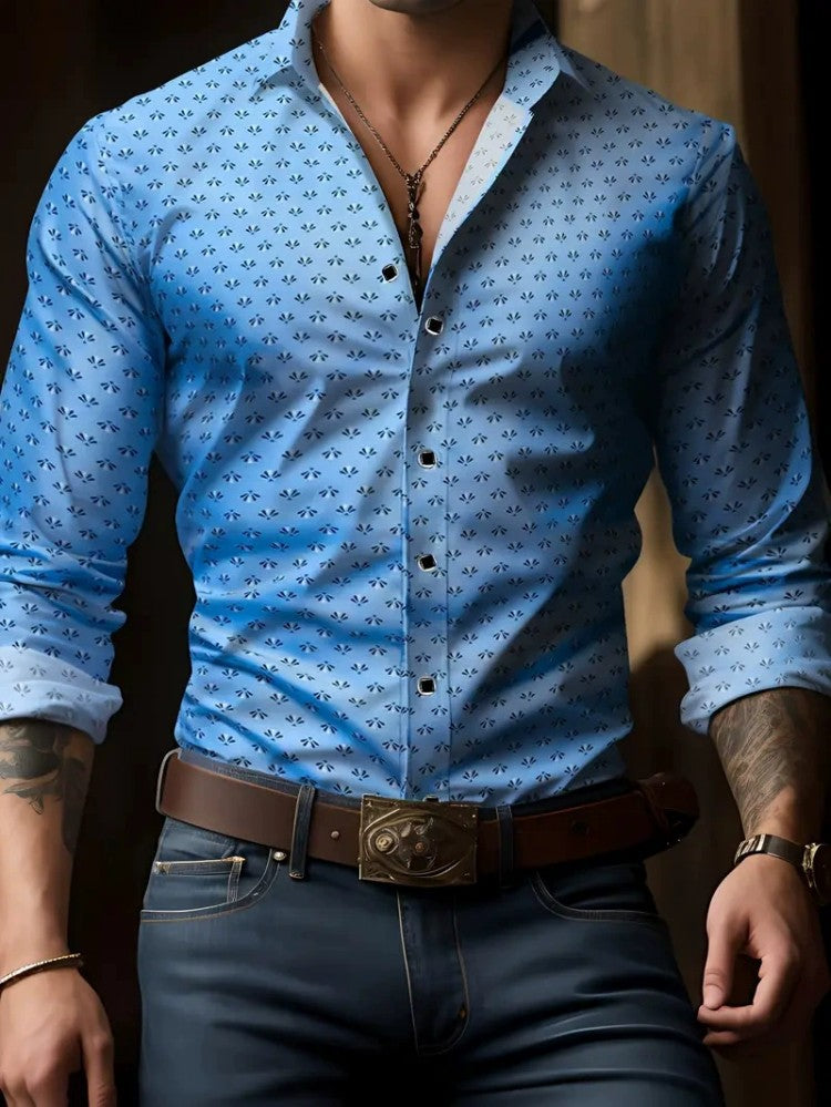 Camisa de manga larga 3D estampada para hombre, estilo casual y personalizado, tendencia europea y americana, para primavera y otoño