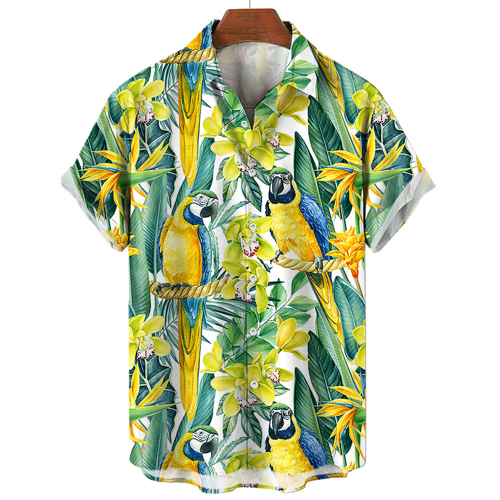Camisa hawaiana estampada informal de verano para hombre para vacaciones junto al mar