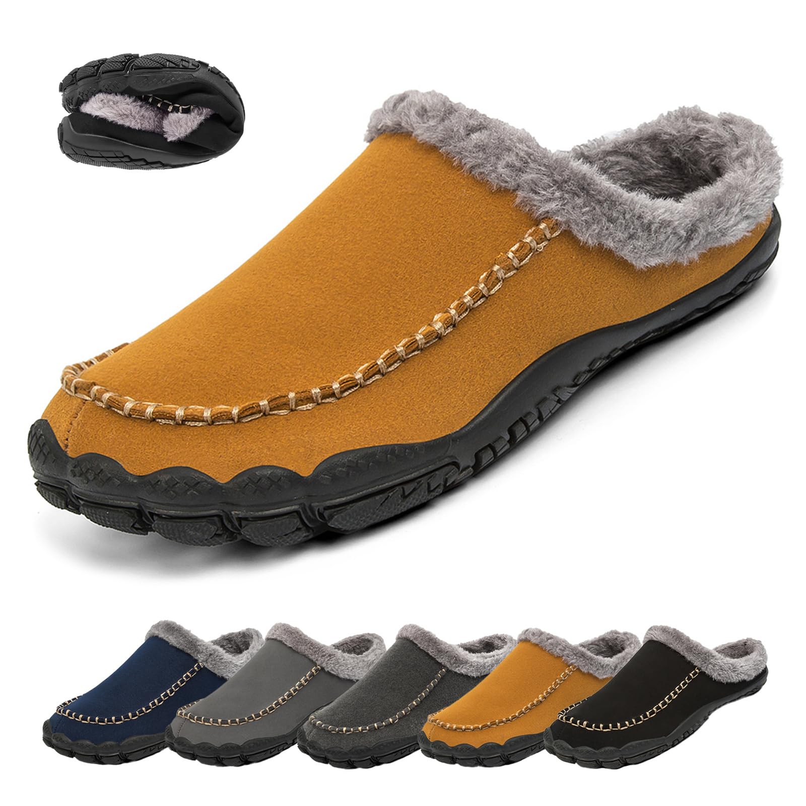 Zapatillas de invierno para hombre, cálidas, ligeras, antideslizantes, acogedoras y mullidas, de casa, anchas, para interior y exterior