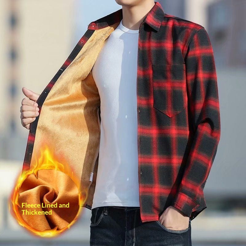 Camisa coreana entallada, gruesa y cálida para jóvenes y estudiantes, de moda