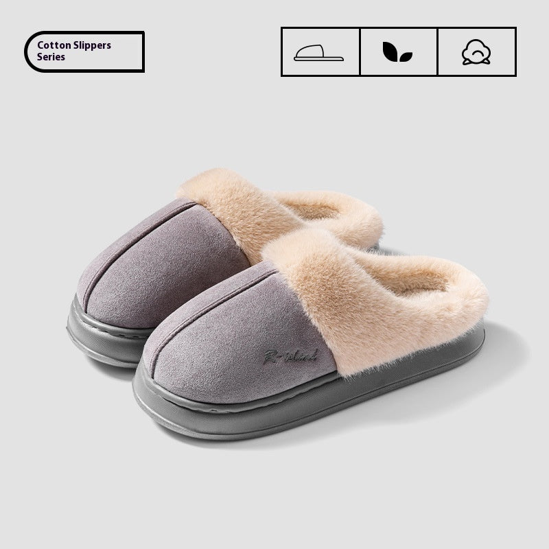 Nuevas pantuflas esponjosas y cálidas de invierno para pareja, estilo sencillo, antideslizantes y suaves, tipo mule para mujer y hombre, zapatillas de algodón para casa