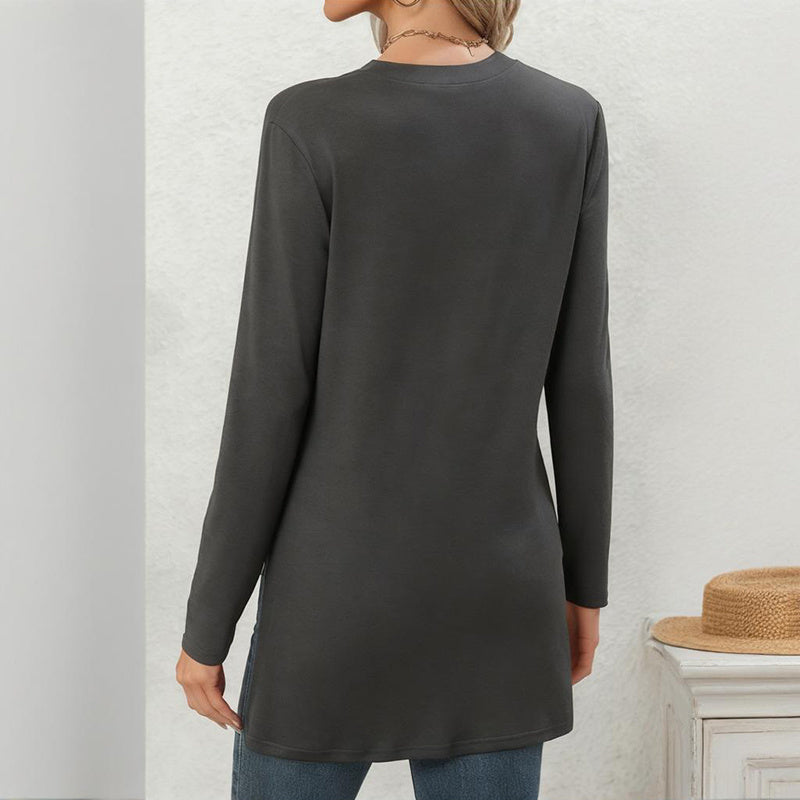 Cárdigan de mujer con abertura lateral - Primavera/Otoño 2025, ligero, cuello en V, con botones, para llevar sobrepuesta