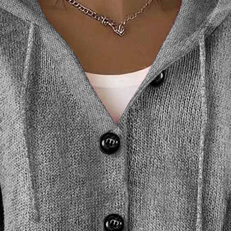 Cárdigan con capucha y botones para mujer, de manga larga y frente abierto, para otoño e invierno