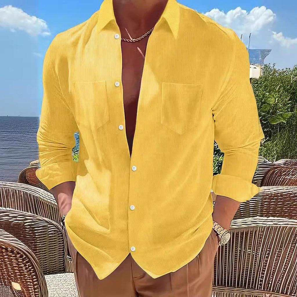 Vertical Striped Long-Sleeve Solid-Color Casual Shirt