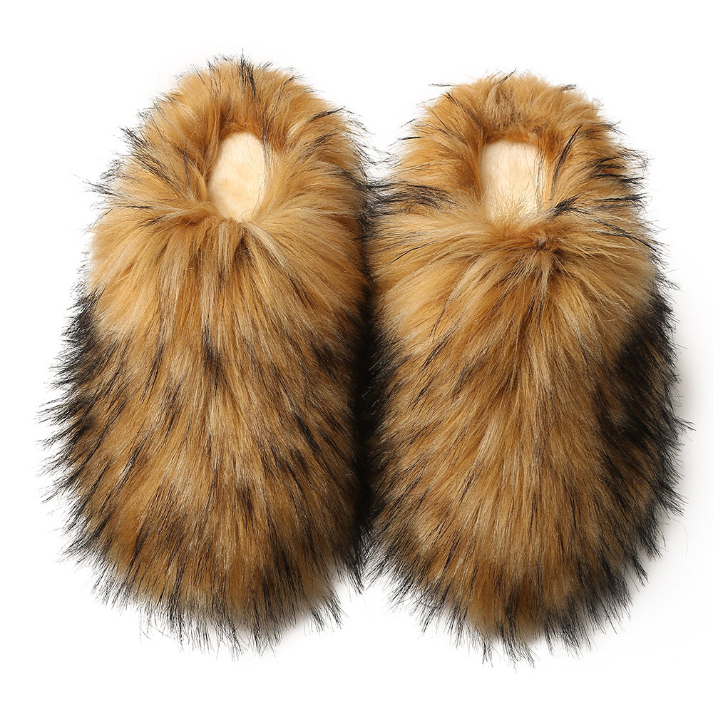 Europäische und amerikanische flauschige Damen-Hausschuhe für Herbst und Winter, warm, mit Fleece-Futter, Kunstfell