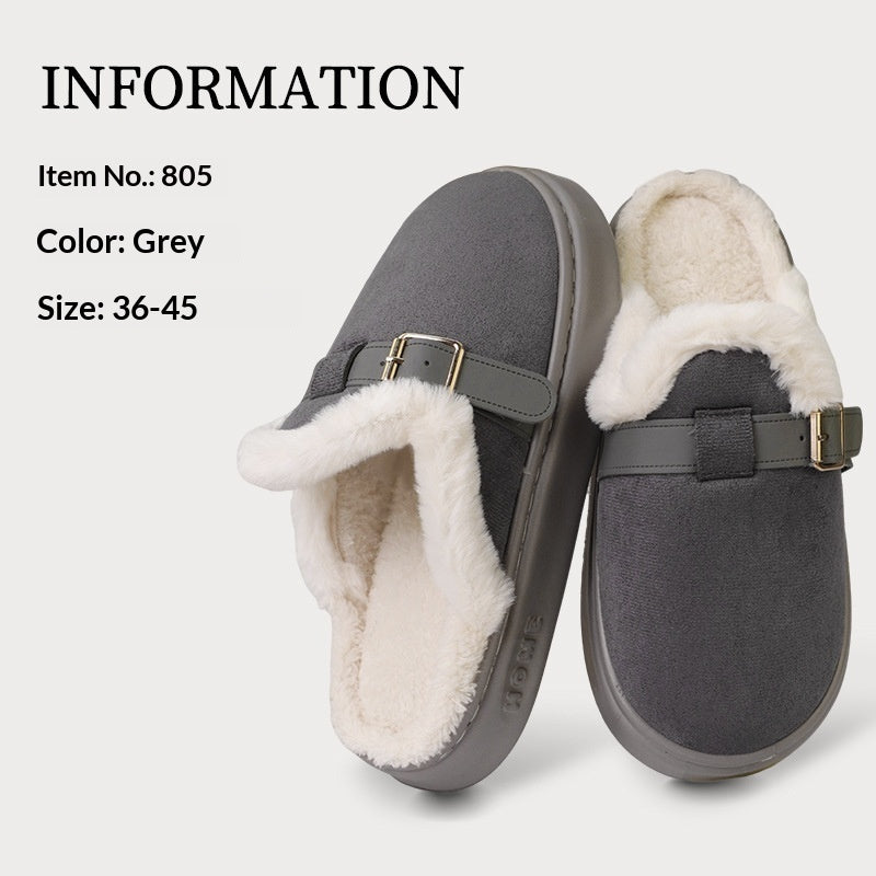 Zapatillas de casa para mujer de otoño/invierno, afelpadas, con suela gruesa, cálidas, antideslizantes y de algodón