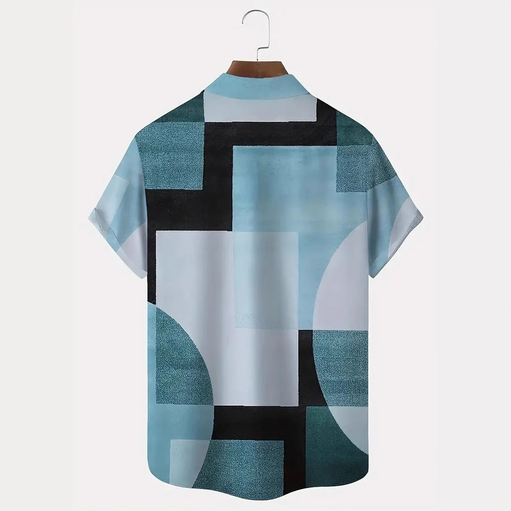 Camisa clásica retro geométrica de contraste de color con estampado 3D cuadrado