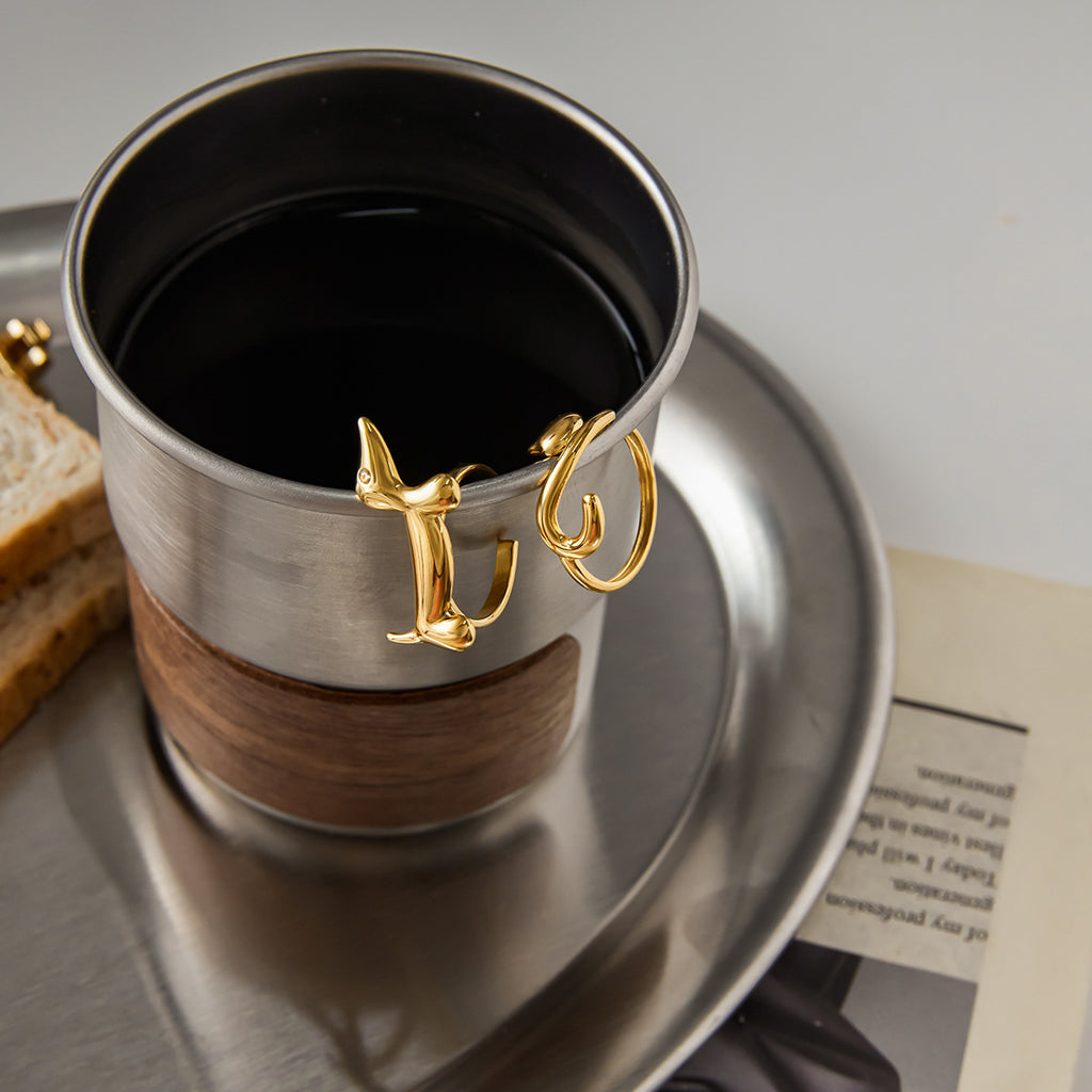 Hand Jewelry Women's Niche Design Dogs And Cats Ring Does Not Fade