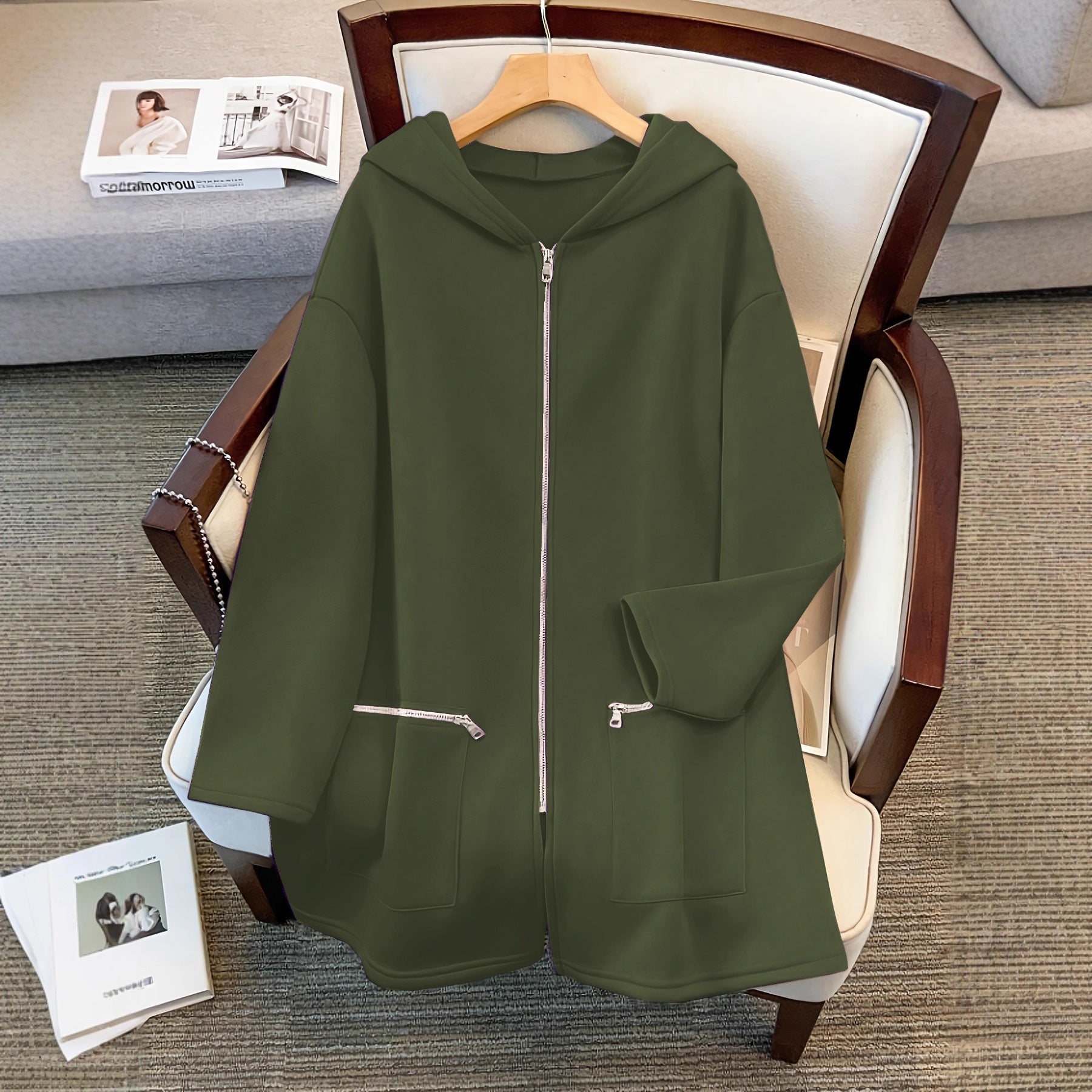 Sudadera con capucha holgada de talla grande, retro-chic, casual y deportiva para otoño e invierno