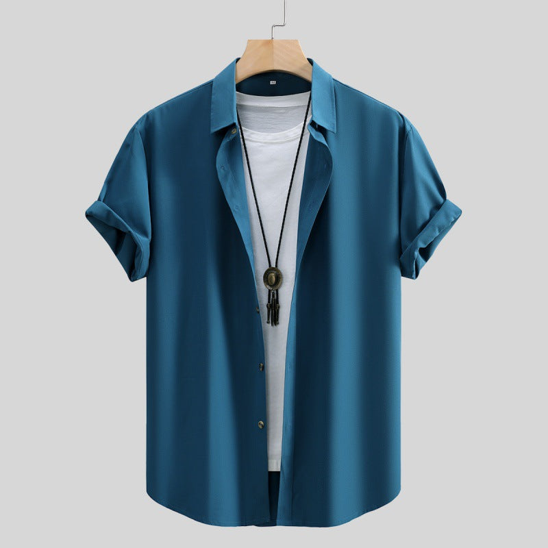 Camisa de manga corta para hombre, color liso, verano
