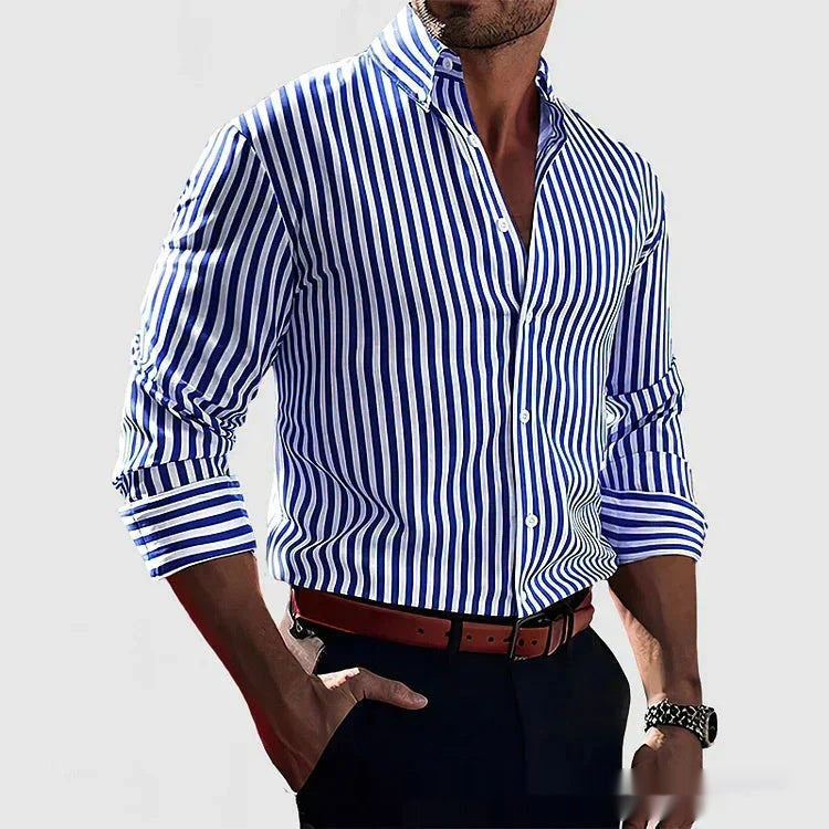 Camisa de manga larga estampada Ins para hombre, moda casual, con solapa y botones, prenda superior