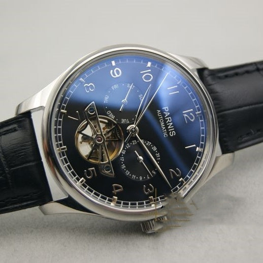 En exklusiv Parnis-herrklocka med automatisk uppvridning och pålitligt Seagull ST2502-urverk