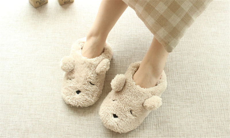 Pantuflas suaves de peluche con perro de caricatura para casa