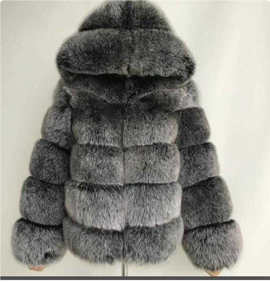 Women's Minimalist Hooded Patchwork Fur Grass Jacket