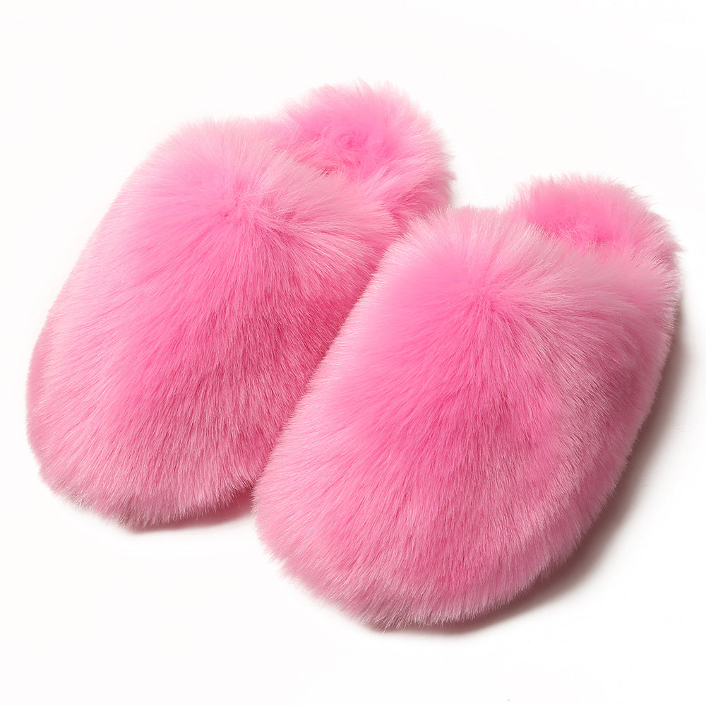 Europäische und amerikanische flauschige Damen-Hausschuhe für Herbst und Winter, warm, mit Fleece-Futter, Kunstfell