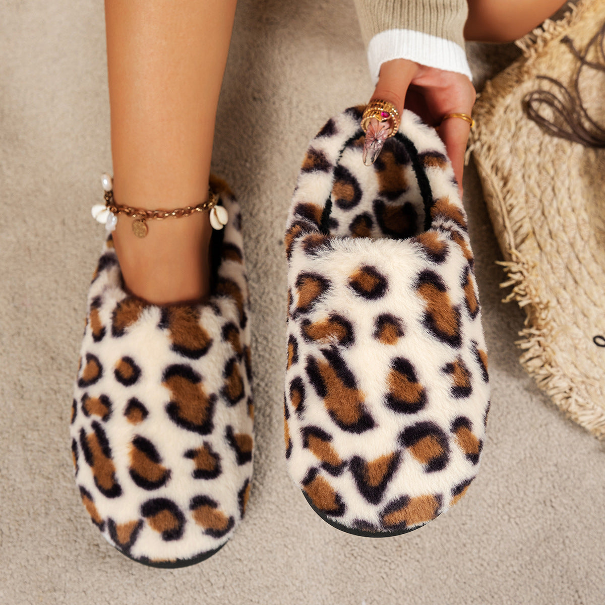 Pantuflas De Algodón Con Diseño De Leopardo A La Moda