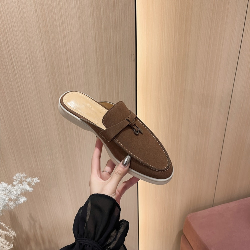Mocassins en cuir véritable pour femme, pantoufles ouvertes