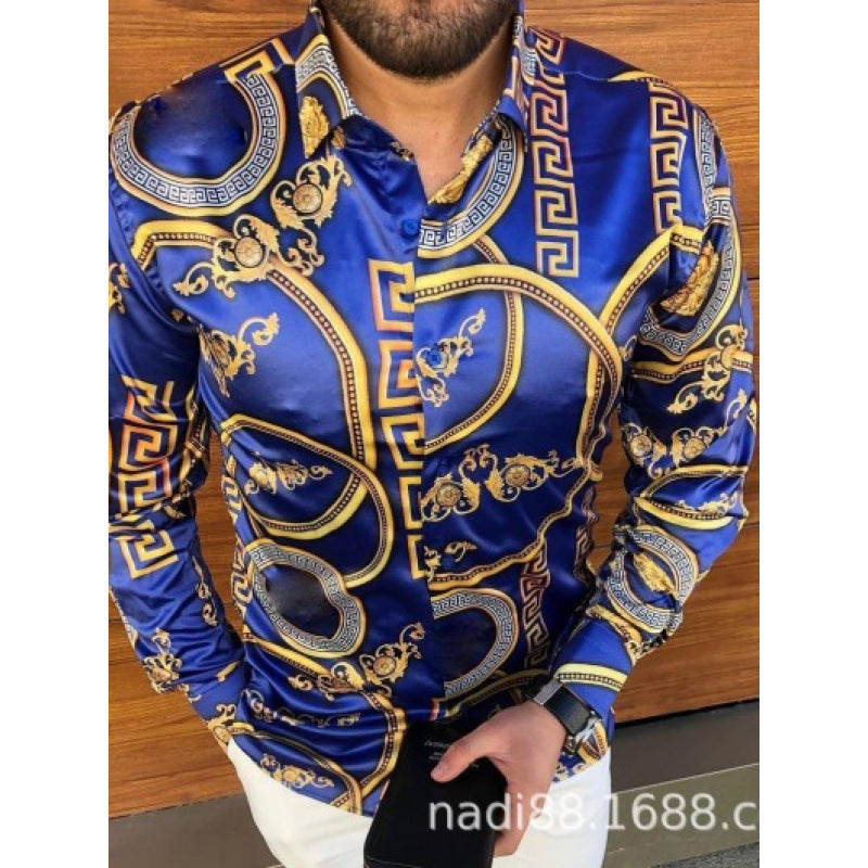 Chemise Homme À Manches Longues Décontractée À Imprimé Européen Et Américain