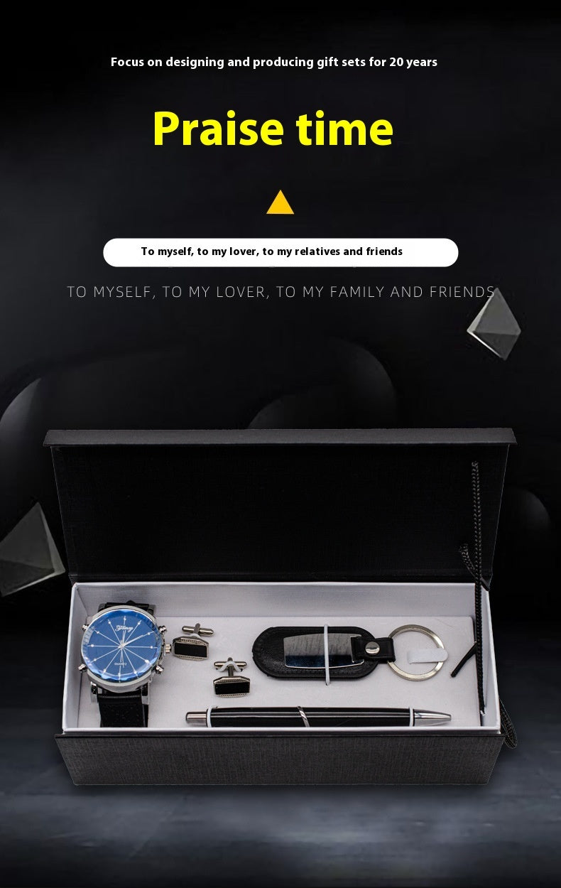 Detta fyrdelade presentset för män kombinerar modern och enkel design med praktiska accessoarer som passar både vardag och arbete.