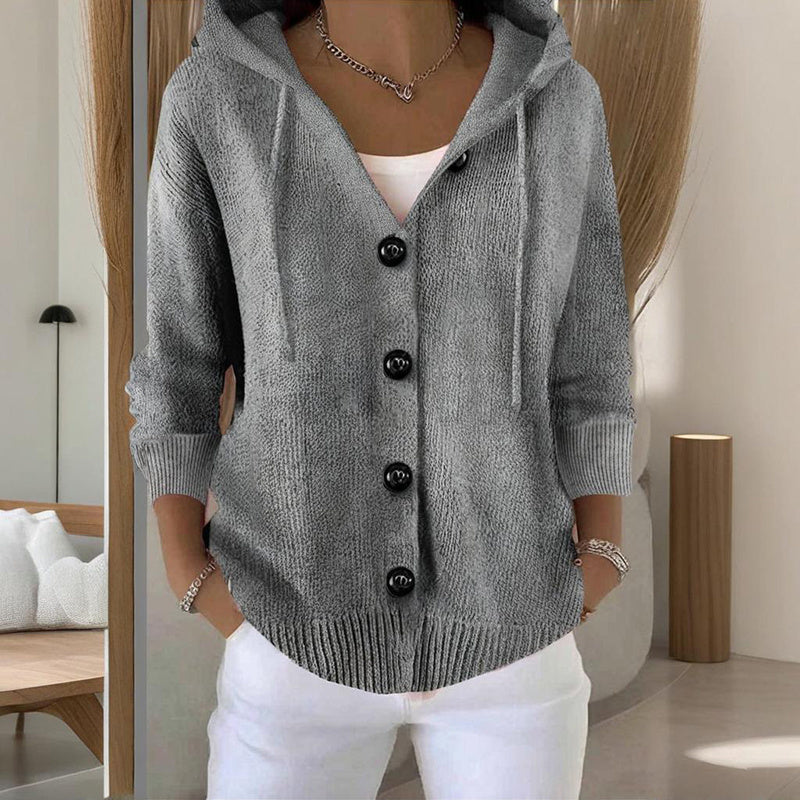 Cárdigan con capucha y botones para mujer, de manga larga y frente abierto, para otoño e invierno
