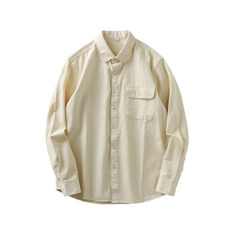 Camisa blanca de algodón de alta gama con bolsillos para hombre
