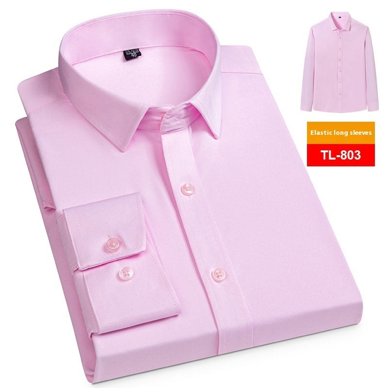 Chemise stretch à manches longues unie sans poche pour homme, style business casual, printemps