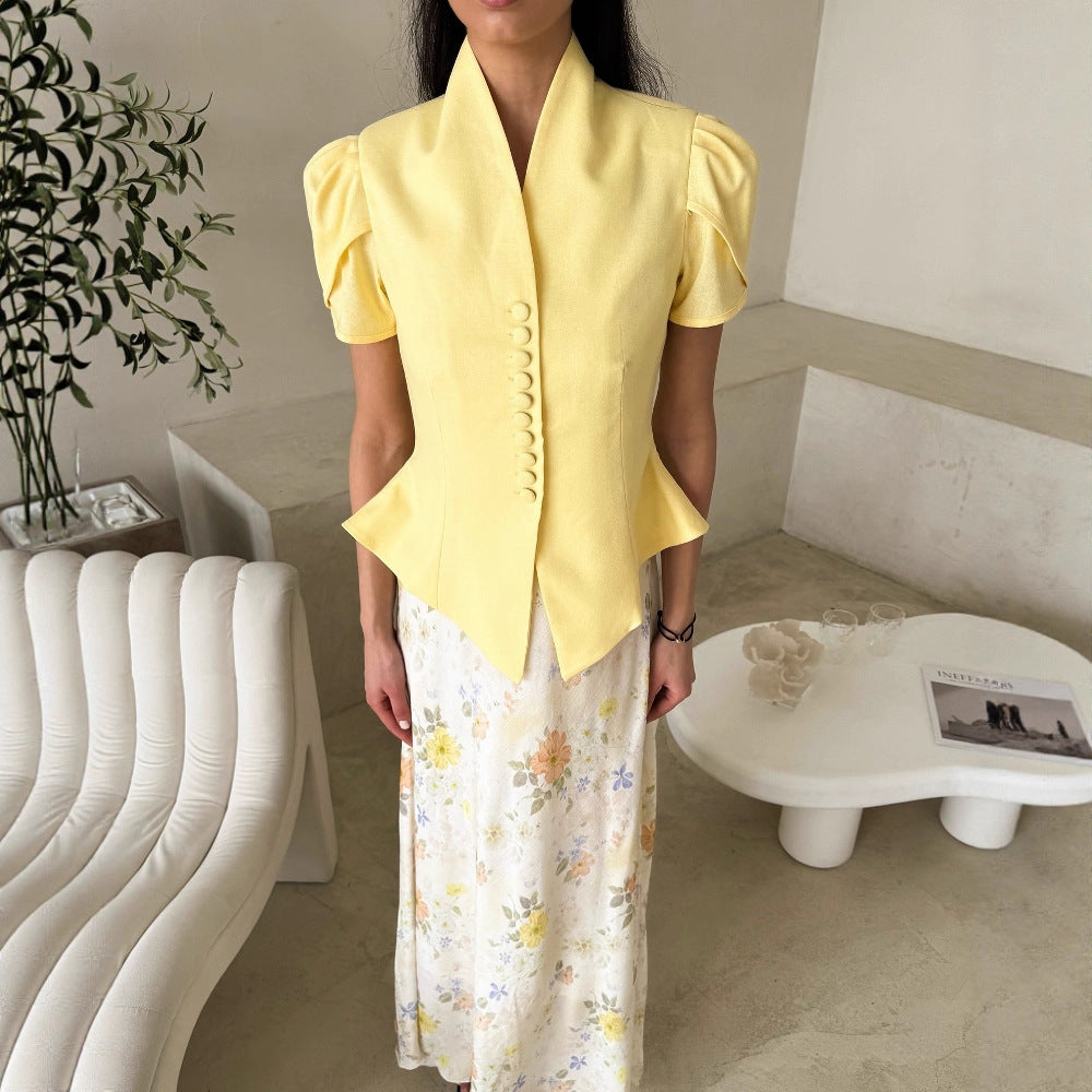 Blazer de moda femenina, elegante, con mangas abullonadas, cintura ceñida y corte entallado, estilo INS europeo y americano
