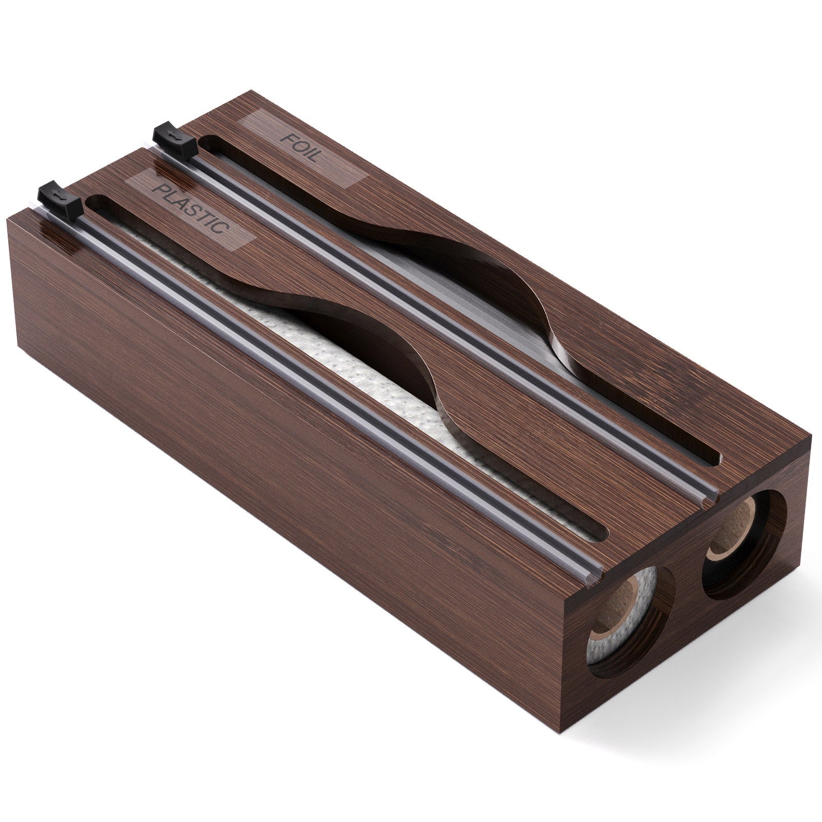 3 In 1 Bamboo Wrap Organizer With Cutter And Labels, Plastic Wrap Aluminum Foil And Wax Dispenser For Kitchen