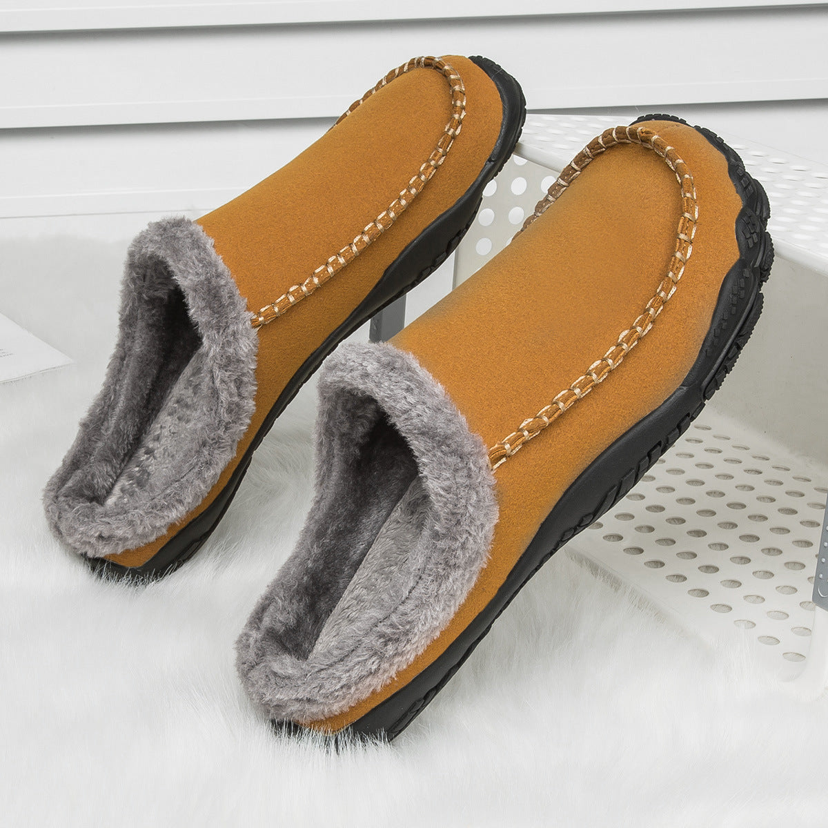 Herren Winterwarme Hausschuhe Leicht, Rutschfest, Kuschelig, Flauschige Winter-Hausschuhe, Weit geschnittene Indoor-/Outdoor-Schuhe
