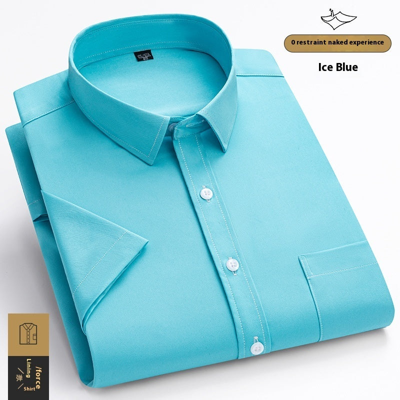 Camisa de manga corta para hombre de seda fría elástica y de moda