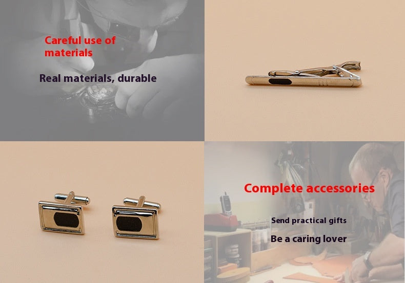 Presentset med klocka, slips, slipsnål och manschettknappar – affärsmässig och stilren design