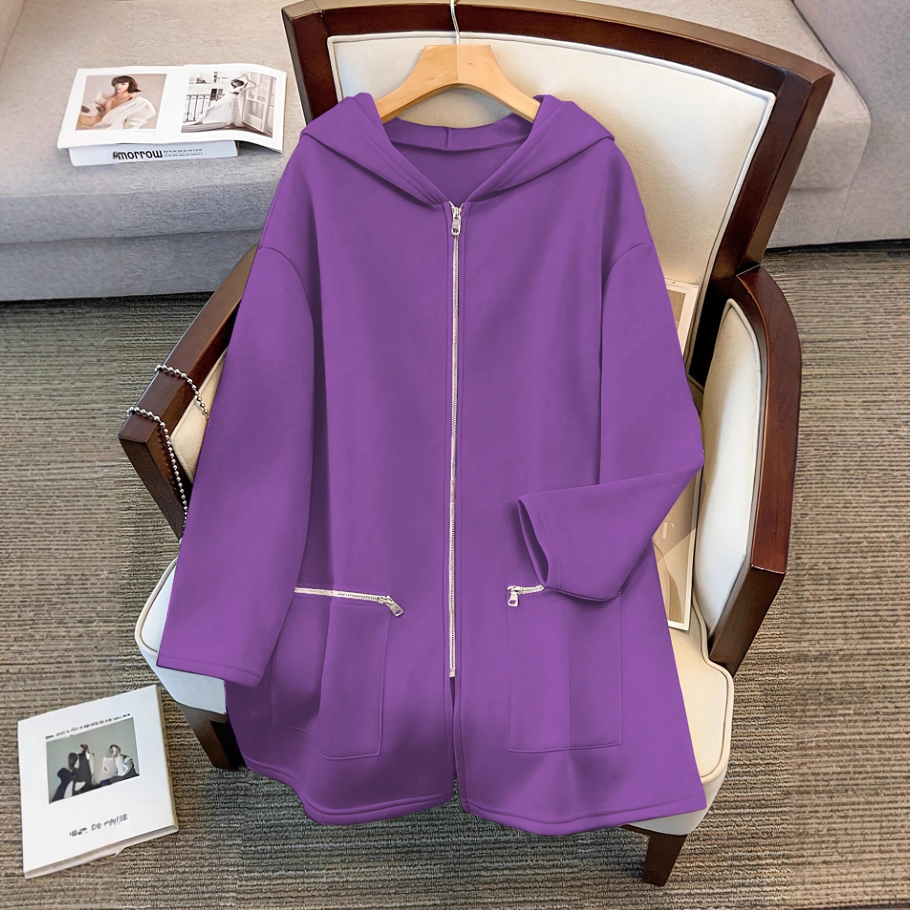 Sudadera con capucha holgada de talla grande, retro-chic, casual y deportiva para otoño e invierno