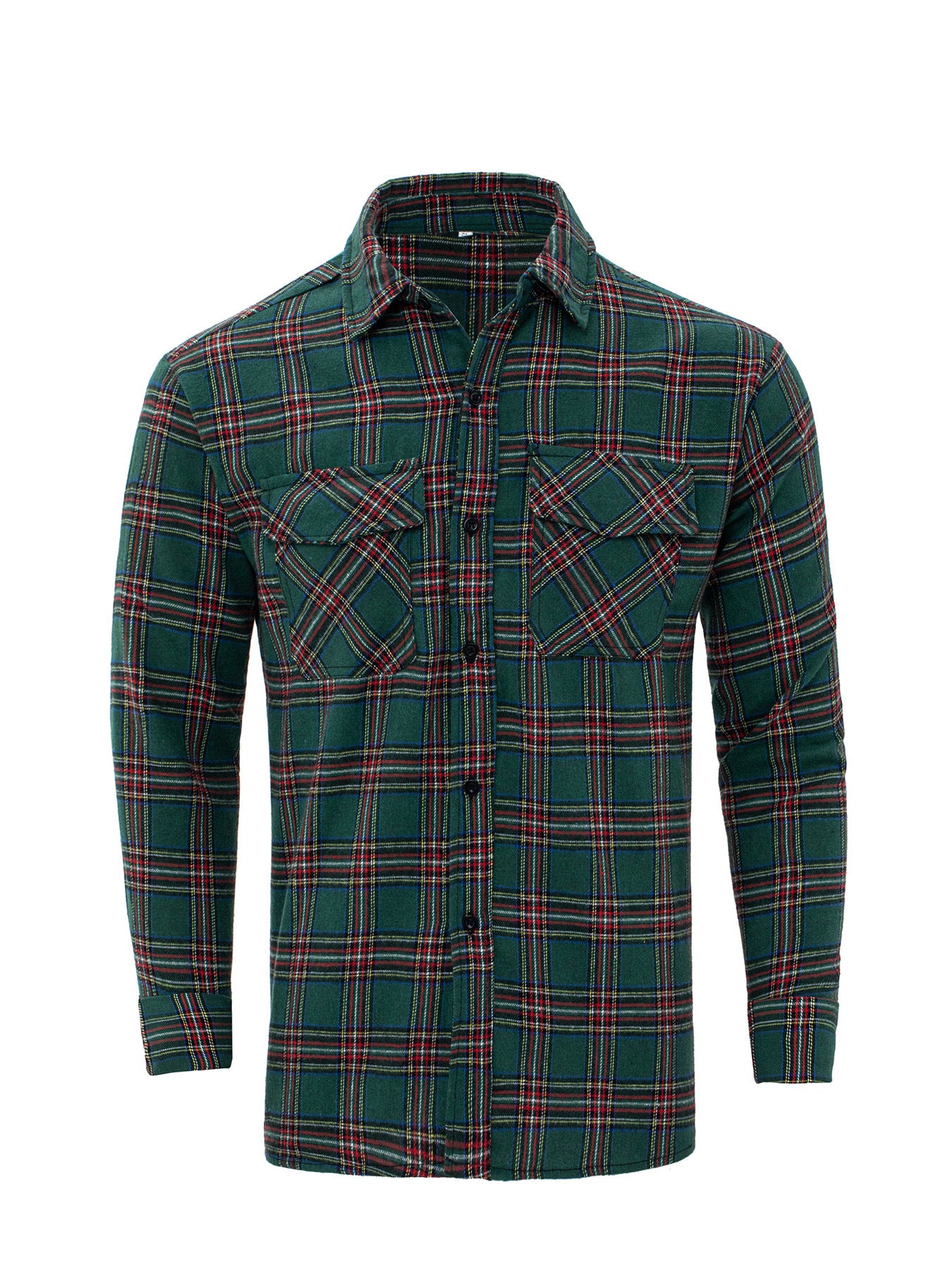 Camisa moderna de manga larga con cuello solapa y cuadros