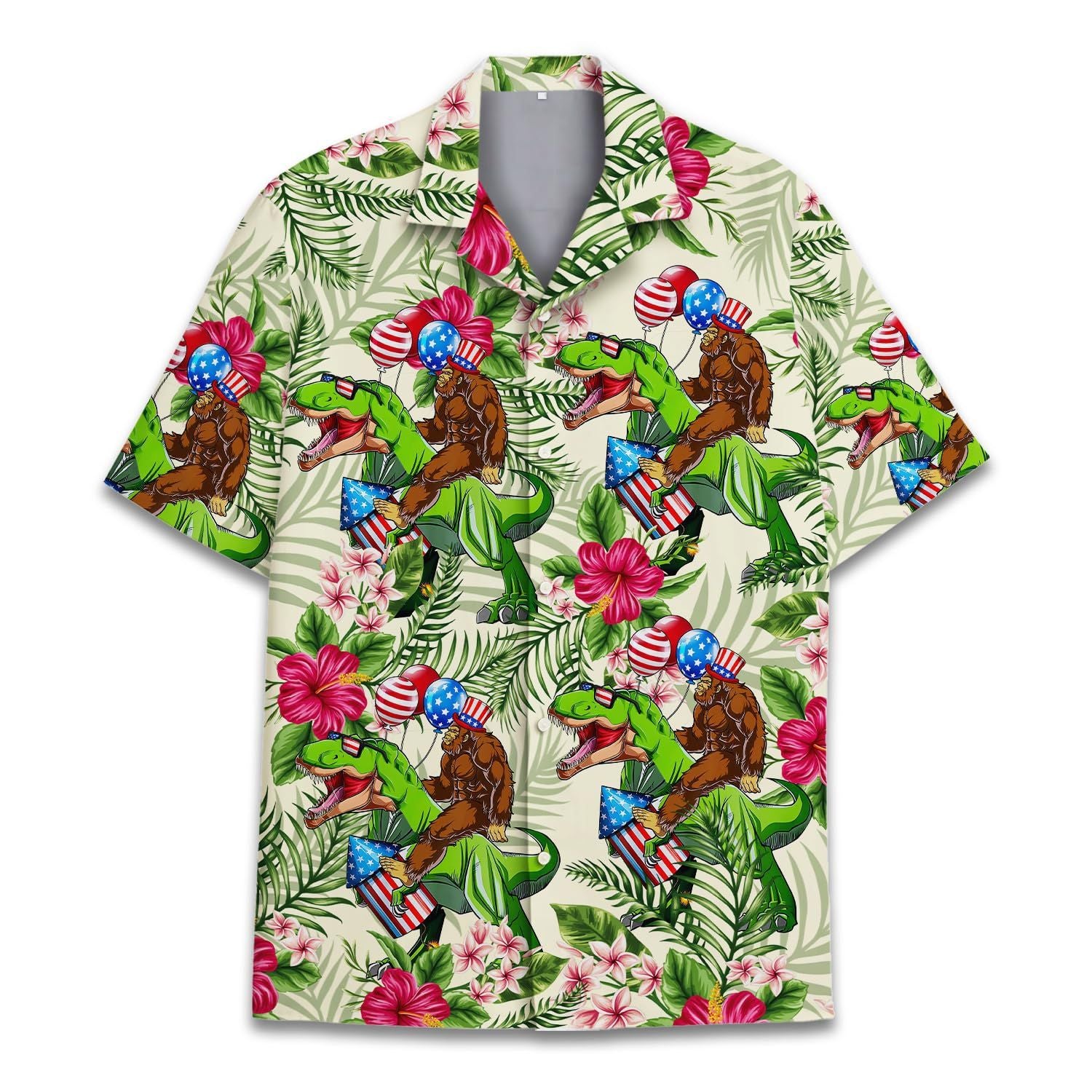Camisa estampada de manga corta con solapas retro para hombre