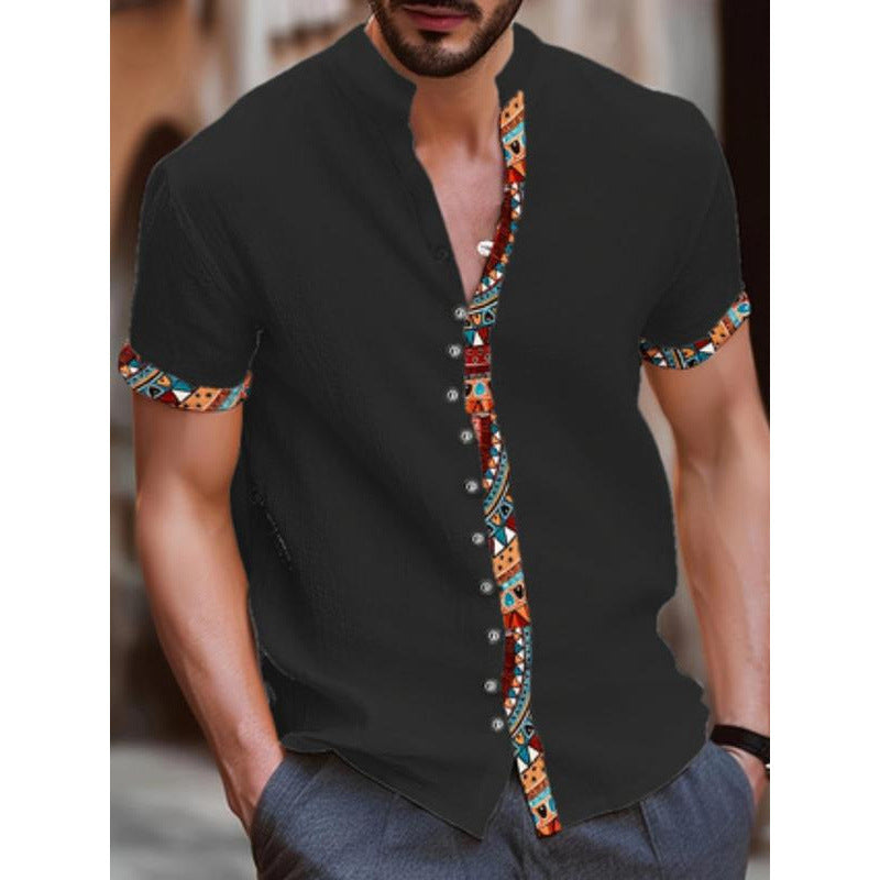Camisa vintage de manga corta para hombre con estampado