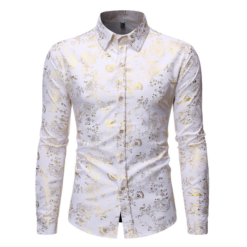 Camisa de solapa estampada con efecto metalizado para hombre
