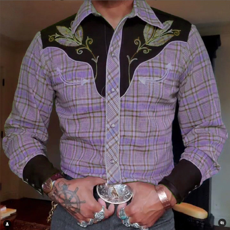 Camisa casual de manga larga con solapa y estampado 3D para hombre