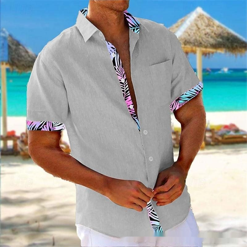 Camisa Holgada Casual de Manga 3D a Rayas para Hombre para la Playa