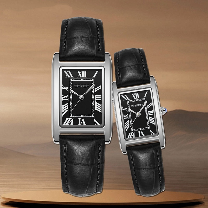 Ny fyrkantig vattentät kvartsklocka med tre stift och romersk bokstavlig damklocka