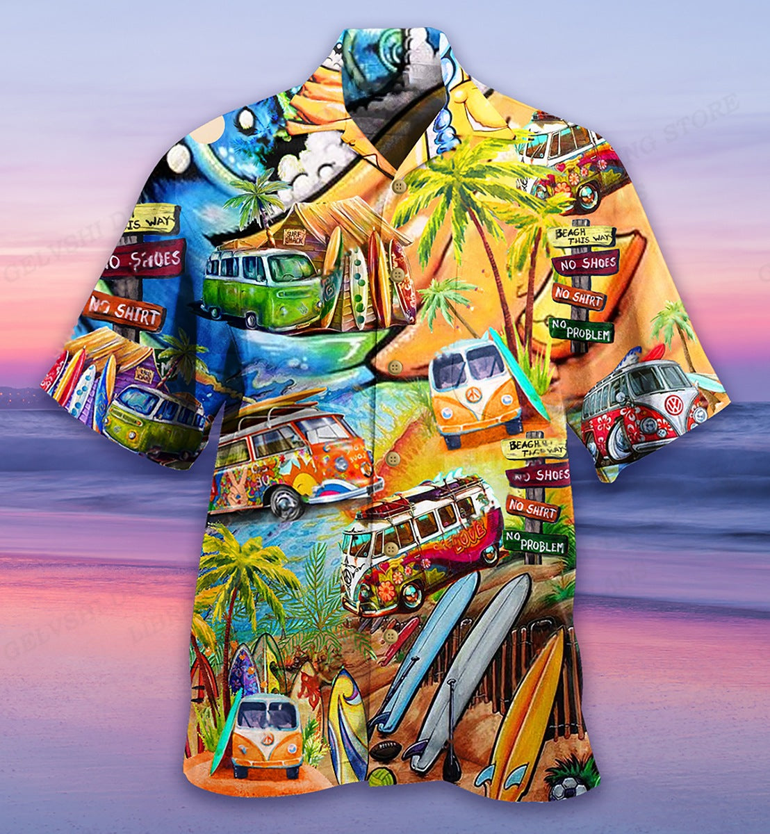 Camisa Casual De Verano Para Hombre Con Estampado De Autobús De Moda