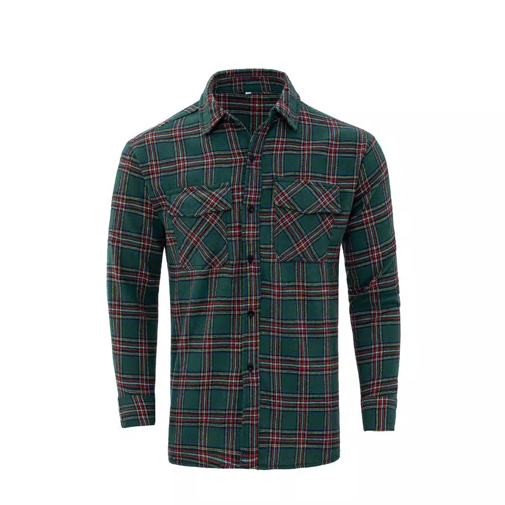Camisa Fashion de Manga Longa com Gola Lapela e Xadrez
