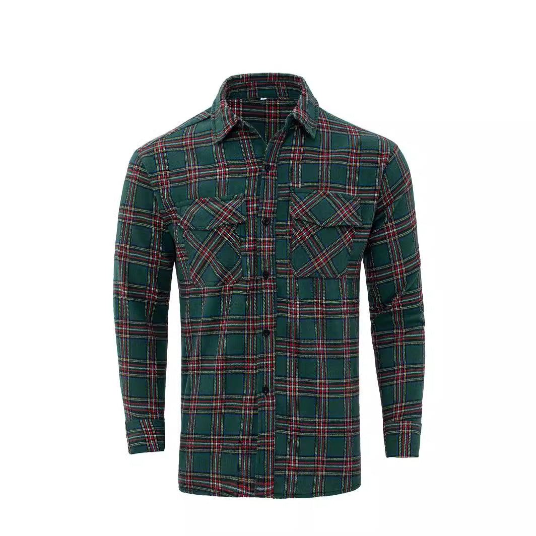 Camisa moderna de manga larga con cuello solapa y cuadros