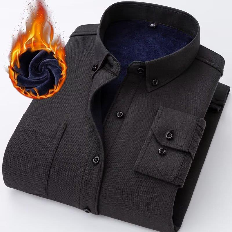 Camisa Oxford informal de franela, manga larga, cepillada, gruesa y cálida con forro polar