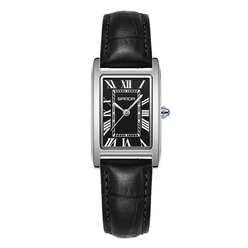 Ny fyrkantig vattentät kvartsklocka med tre stift och romersk bokstavlig damklocka