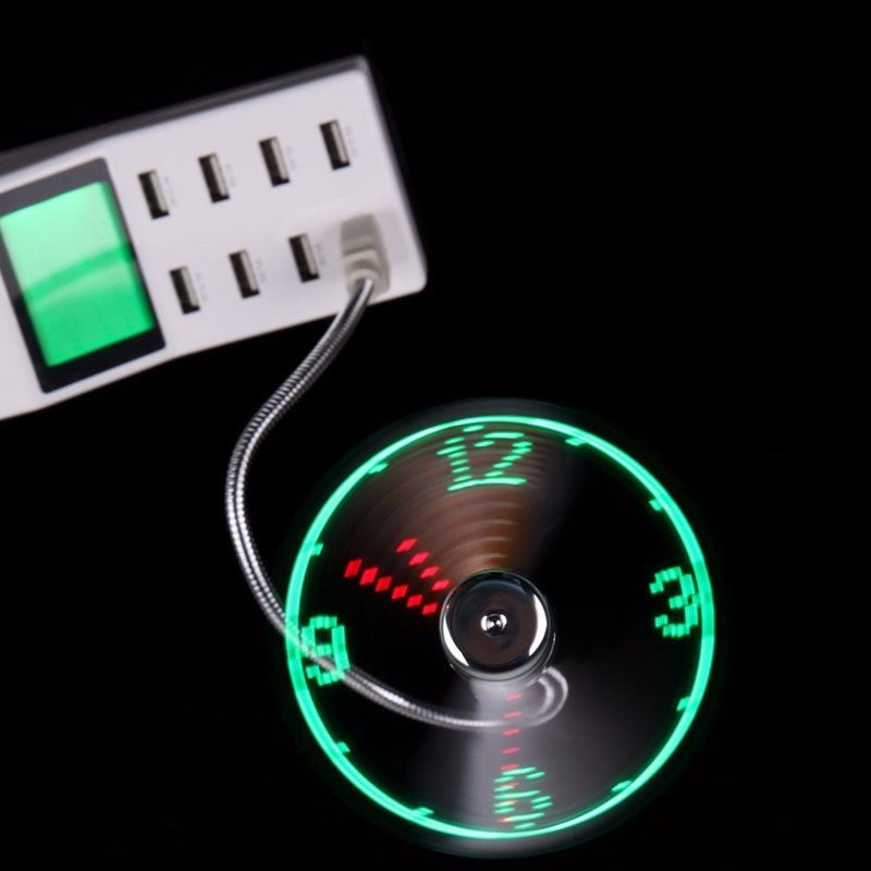 USB-fläkt Justerbar Mini Flexibel Fläkt LED-ljus Tidsklocka Skrivbord Cool Gadget Tidsvisning