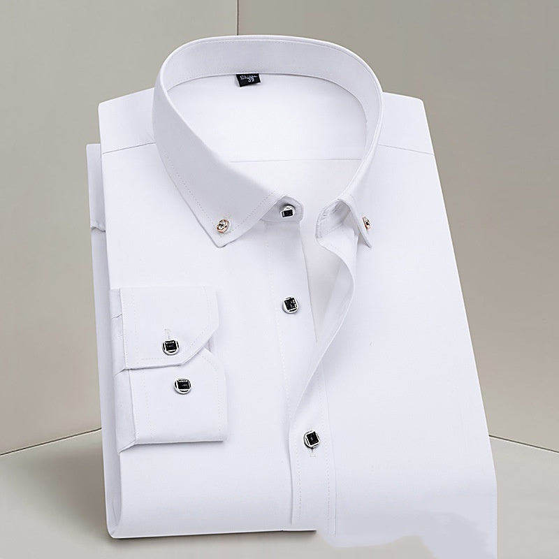 Camisa de vestir formal para hombre, profesional, para boda, traje de padrino, sin planchado, blanco puro